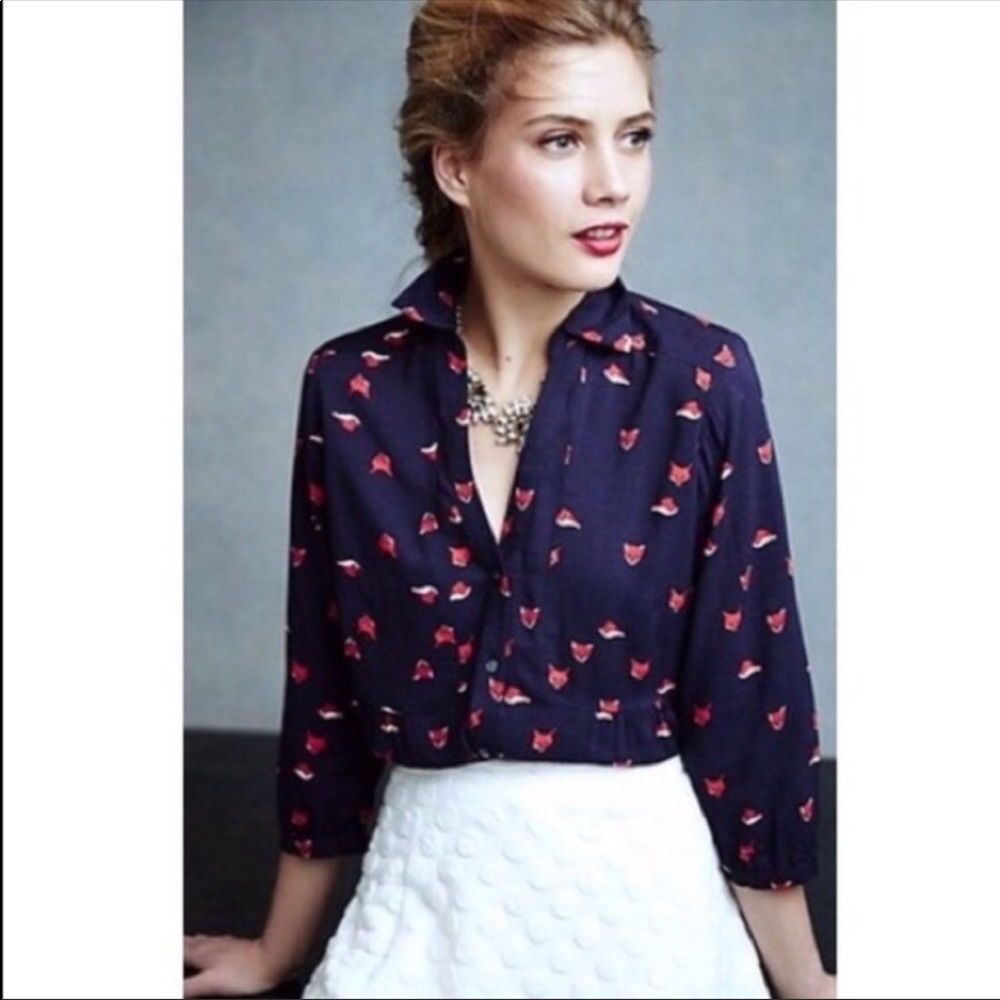 Anthropologie Maeve fox print blouse top size 0